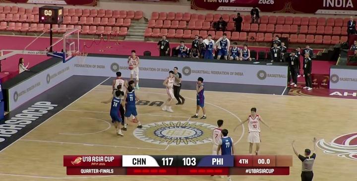 中国U18男篮117-103菲律宾 终场前7秒对手假意放弃抢断引发冲突